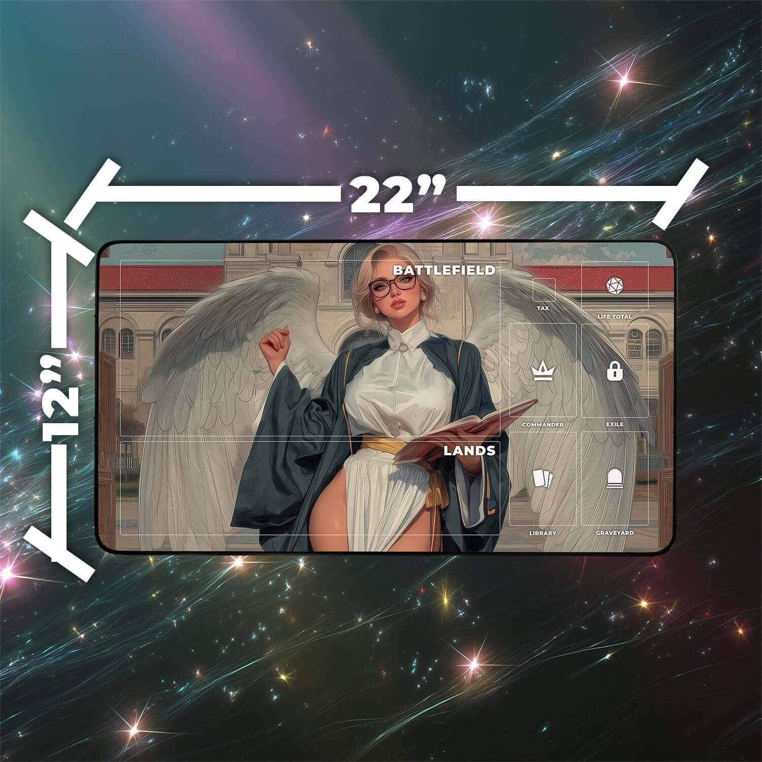Enlightened Tutor Playmat | Magic the Gathering Playmat | Angel Playmat with Zones Option | 24x14 | 22x12 | 32x16 Sizes