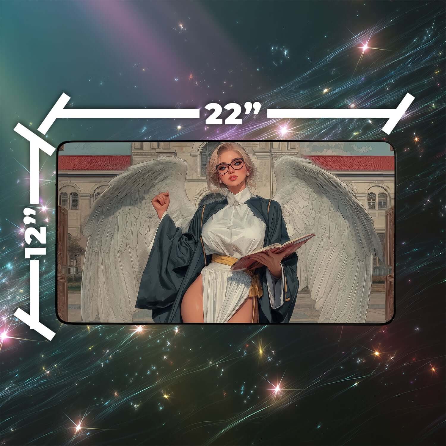 Enlightened Tutor Playmat | Magic the Gathering Playmat | Angel Playmat with Zones Option | 24x14 | 22x12 | 32x16 Sizes