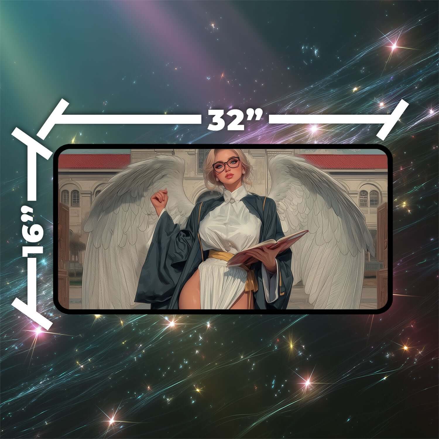 Enlightened Tutor Playmat | Magic the Gathering Playmat | Angel Playmat with Zones Option | 24x14 | 22x12 | 32x16 Sizes