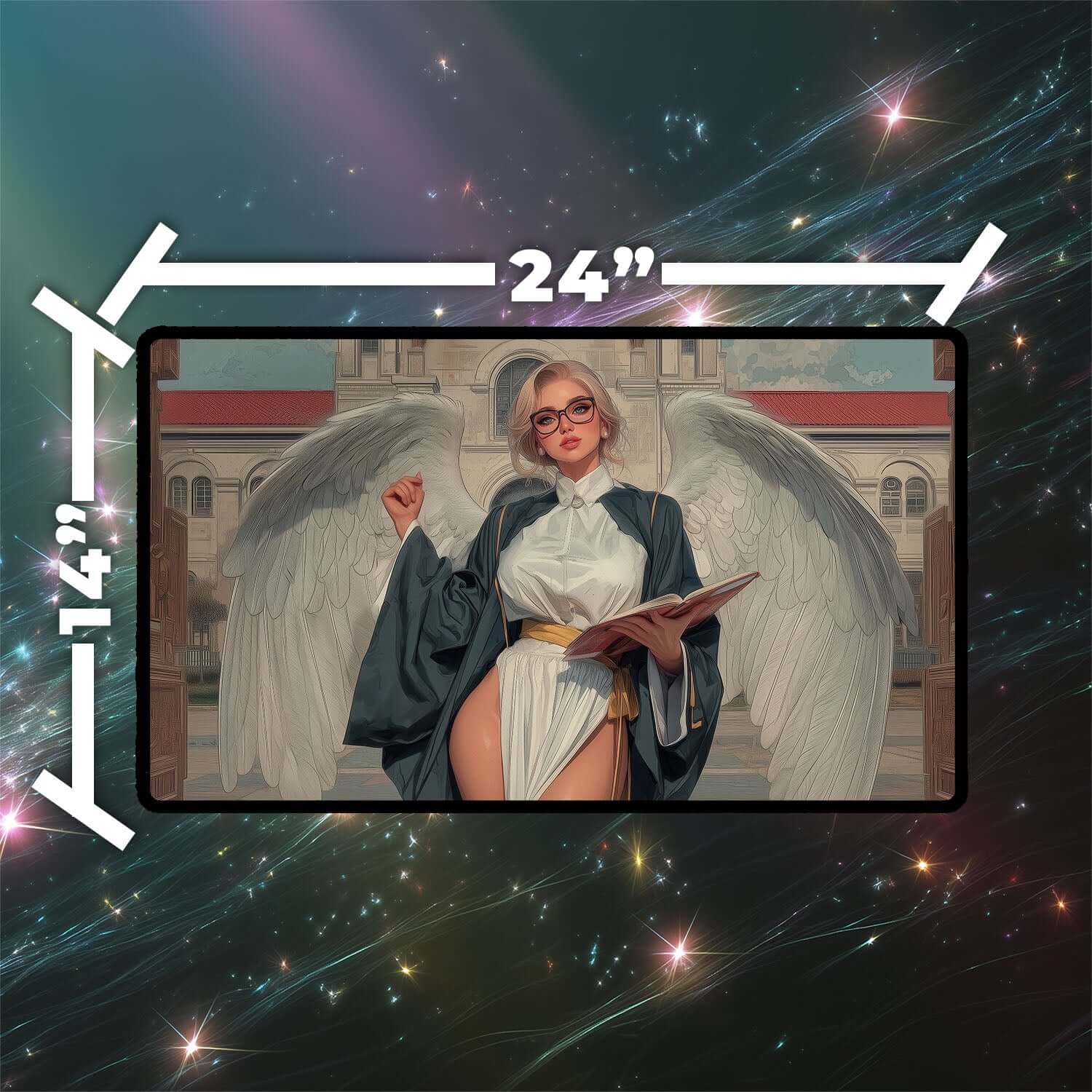 Enlightened Tutor Playmat | Magic the Gathering Playmat | Angel Playmat with Zones Option | 24x14 | 22x12 | 32x16 Sizes
