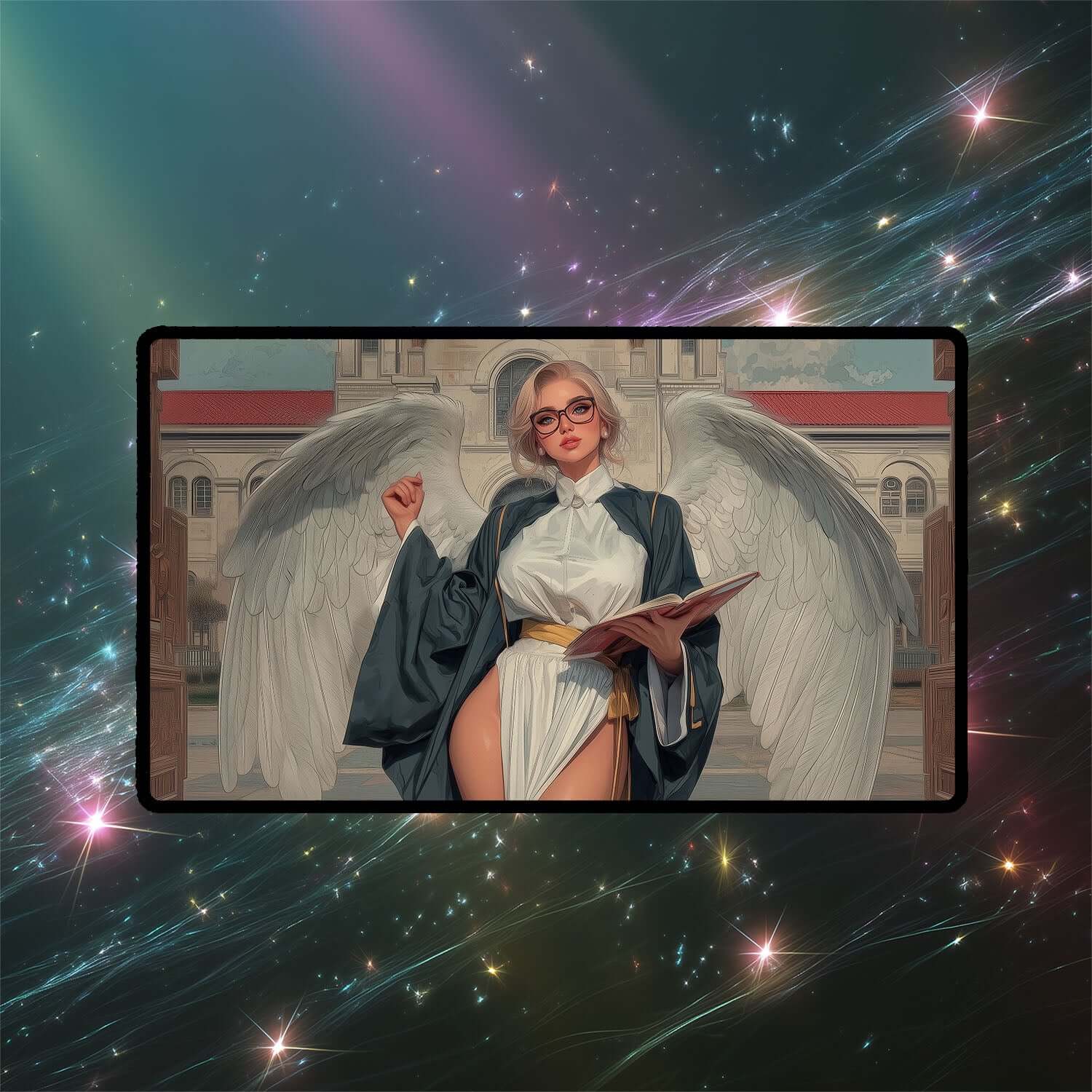 Enlightened Tutor Playmat | Magic the Gathering Playmat | Angel Playmat with Zones Option | 24x14 | 22x12 | 32x16 Sizes