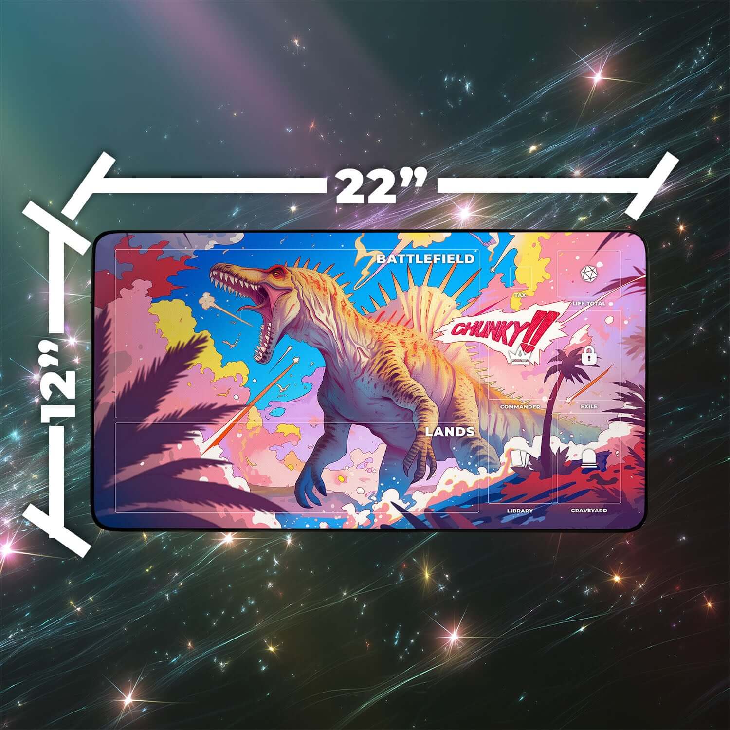 Chunky Etali, Primal Conqueror Playmat | Magic the Gathering Playmat | Iconic Dinosaur Playmat with Zones Option | 24x14 | 22x12 | 32x16 Sizes