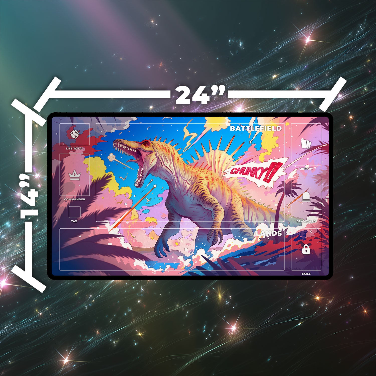 Chunky Etali, Primal Conqueror Playmat | Magic the Gathering Playmat | Iconic Dinosaur Playmat with Zones Option | 24x14 | 22x12 | 32x16 Sizes