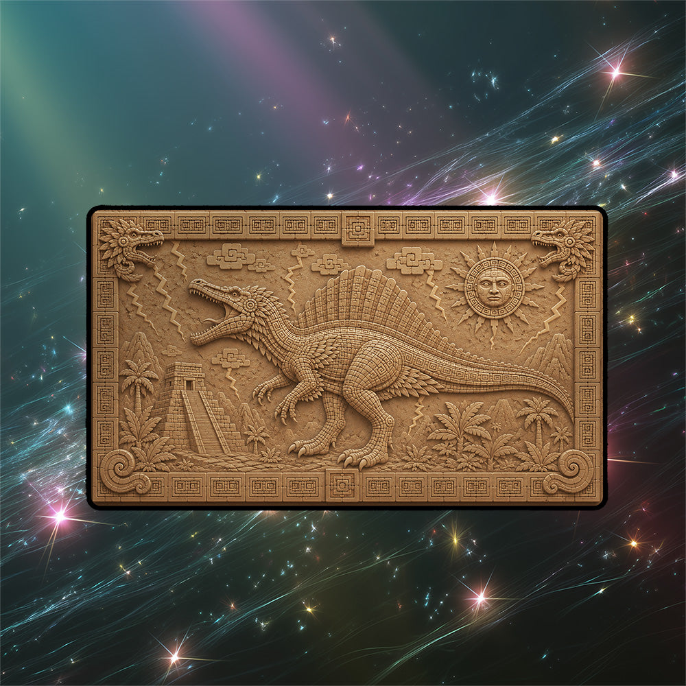 Etali, Primal Conqueror Dinosaur Playmat - Ancient Stone Carving TCG Mat