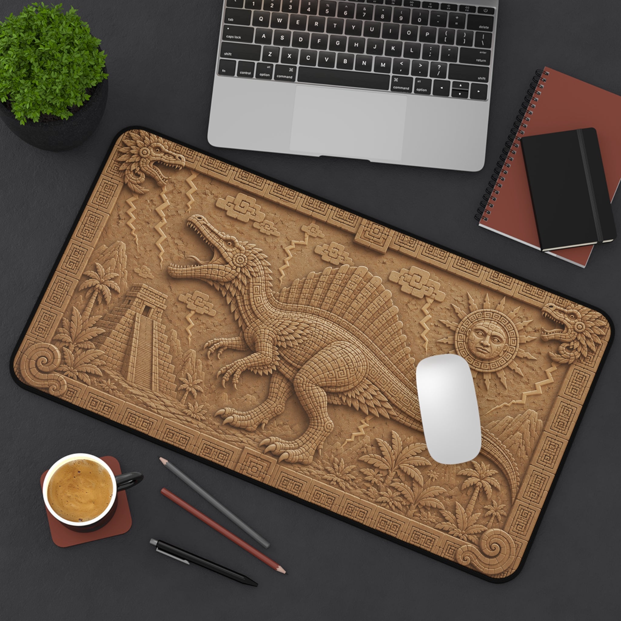 Etali, Primal Conqueror Dinosaur Playmat - Ancient Stone Carving TCG Mat
