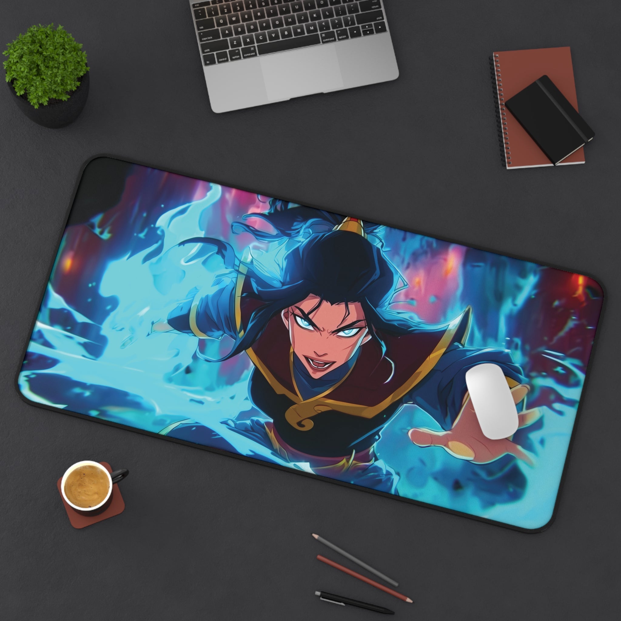 Fire Lord Azula Playmat | Magic the Gathering Playmat | Blue Flame Battle Art With MTG Zones | 24x14 | 32x16 Sizes