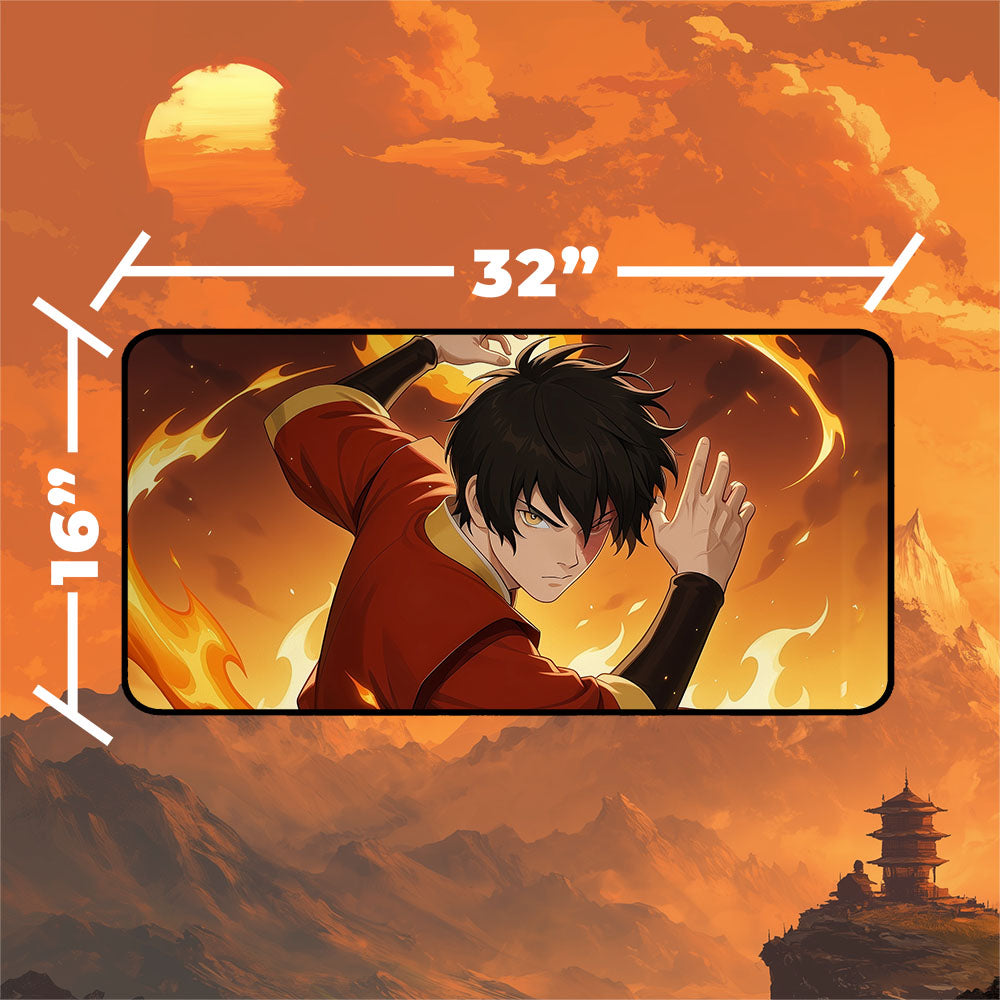 Zuko Playmat | Magic the Gathering Playmat | Firebending Action Anime Art With MTG Zones | 24x14 | 32x16 Sizes