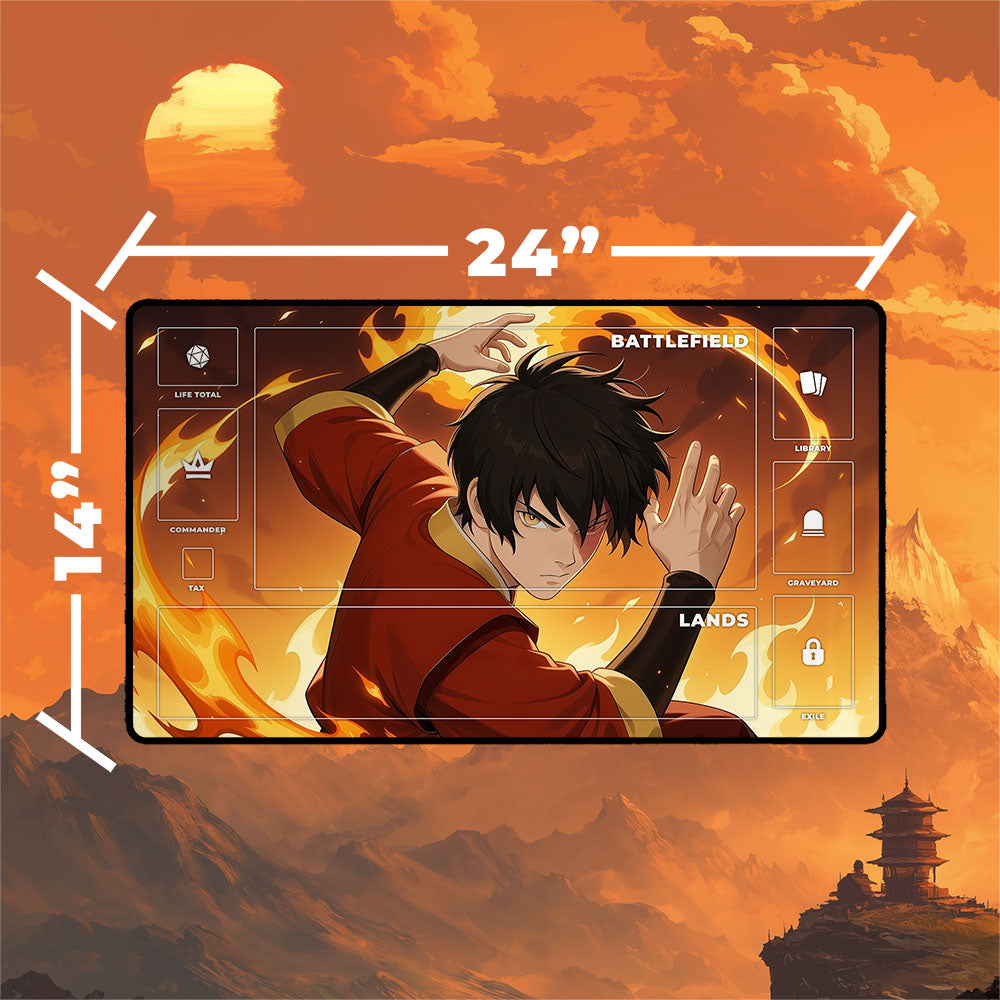 Zuko Playmat | Magic the Gathering Playmat | Firebending Action Anime Art With MTG Zones | 24x14 | 32x16 Sizes
