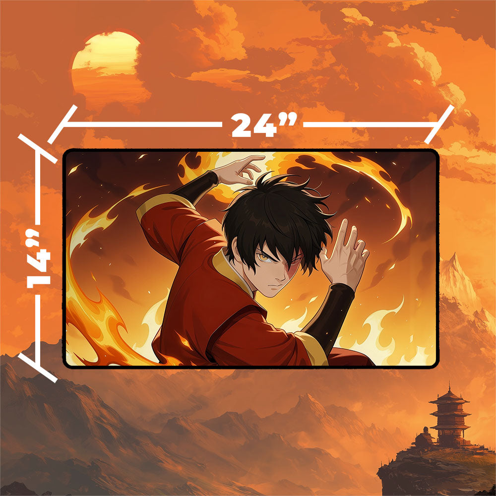 Zuko Playmat | Magic the Gathering Playmat | Firebending Action Anime Art With MTG Zones | 24x14 | 32x16 Sizes
