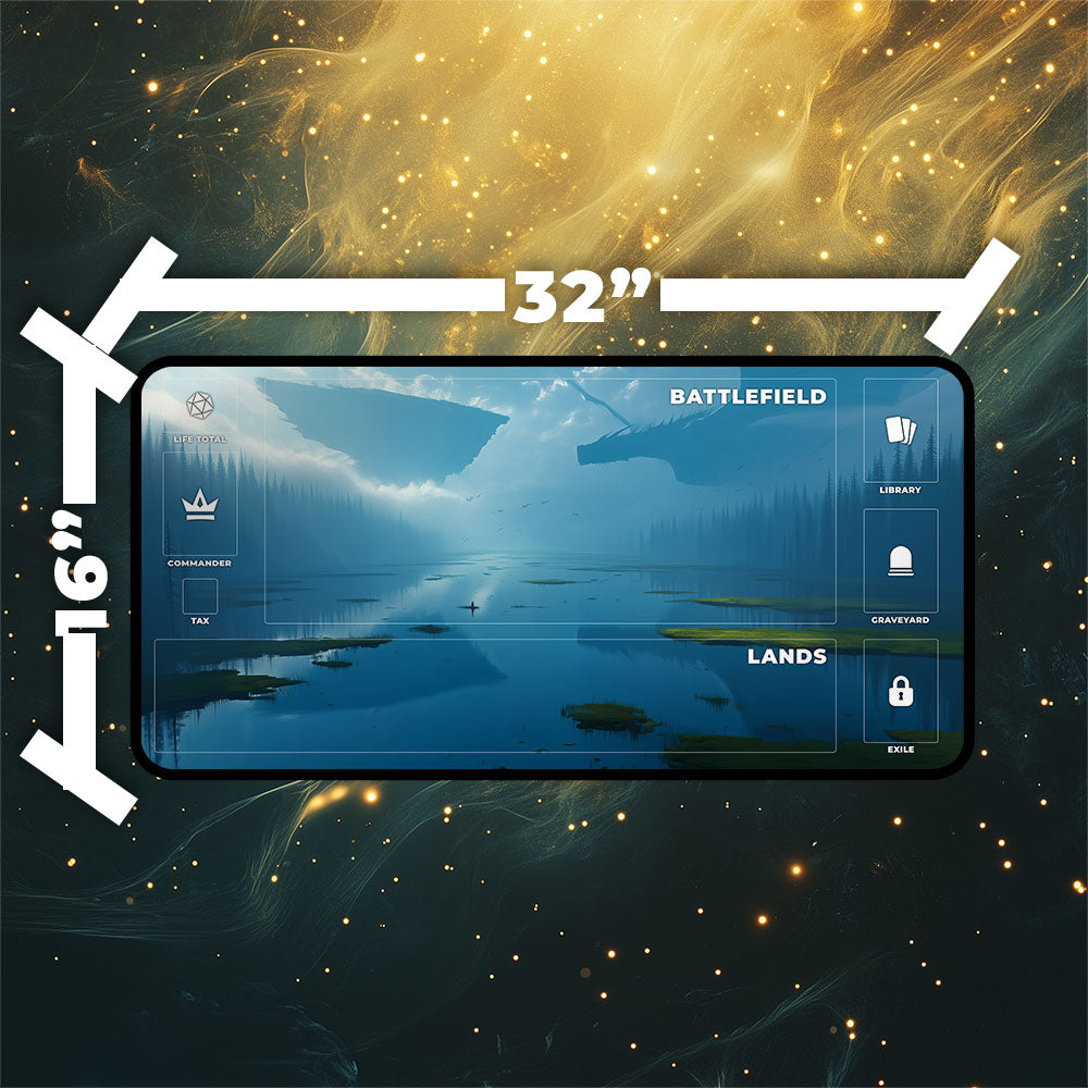 Flooded Strand Playmat | Magic the Gathering Playmat | Dragon Fetch Land MTG Playmat with Zones Option | 24x14 | 32x16