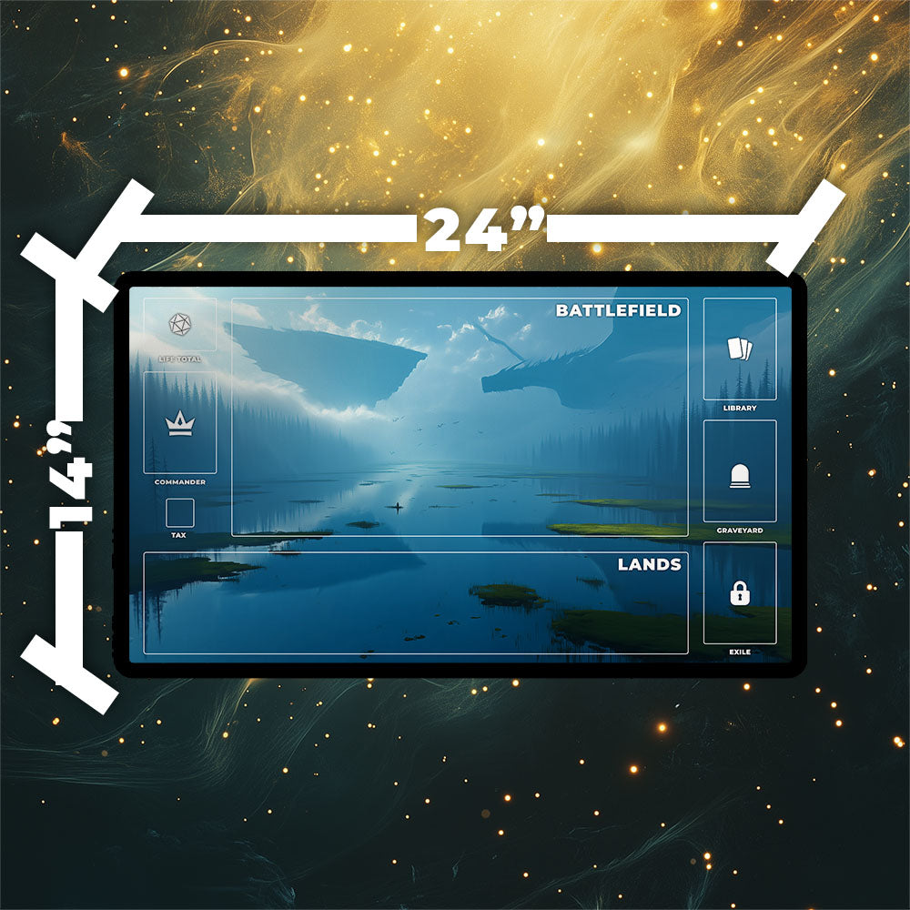 Flooded Strand Playmat | Magic the Gathering Playmat | Dragon Fetch Land MTG Playmat with Zones Option | 24x14 | 32x16