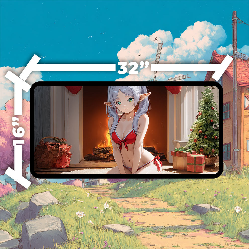 Frieren Holiday Playmat | Anime TCG Playmat | Cute Sexy Red Bikini Christmas Design No Zones Option | 24x14 | 32x16 Sizes