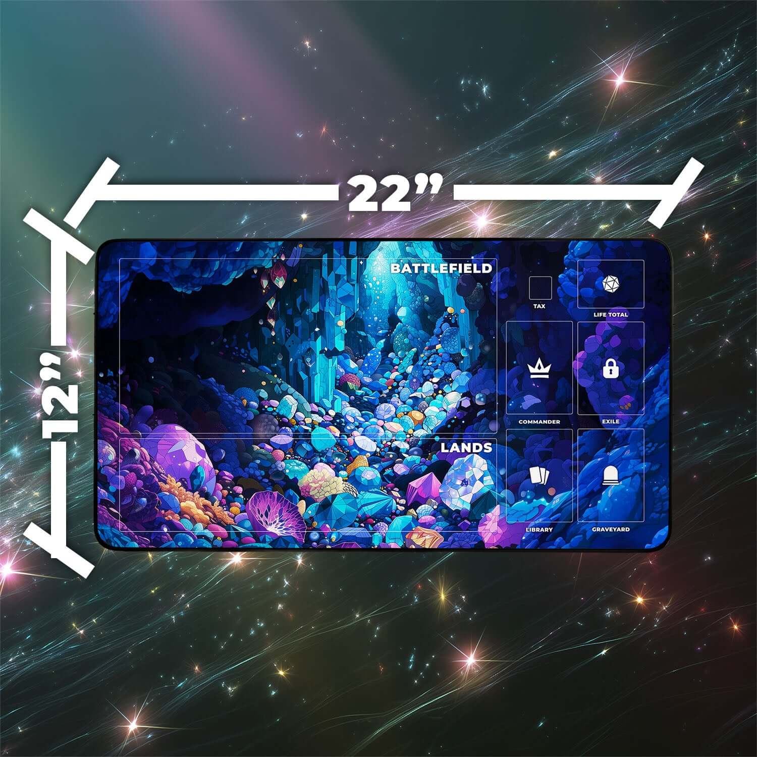 Gemstone Caverns Playmat | Magic the Gathering Playmat | Vibrant MTG Playmat with Zones Option | 24x14 | 22x12 | 32x16 Sizes