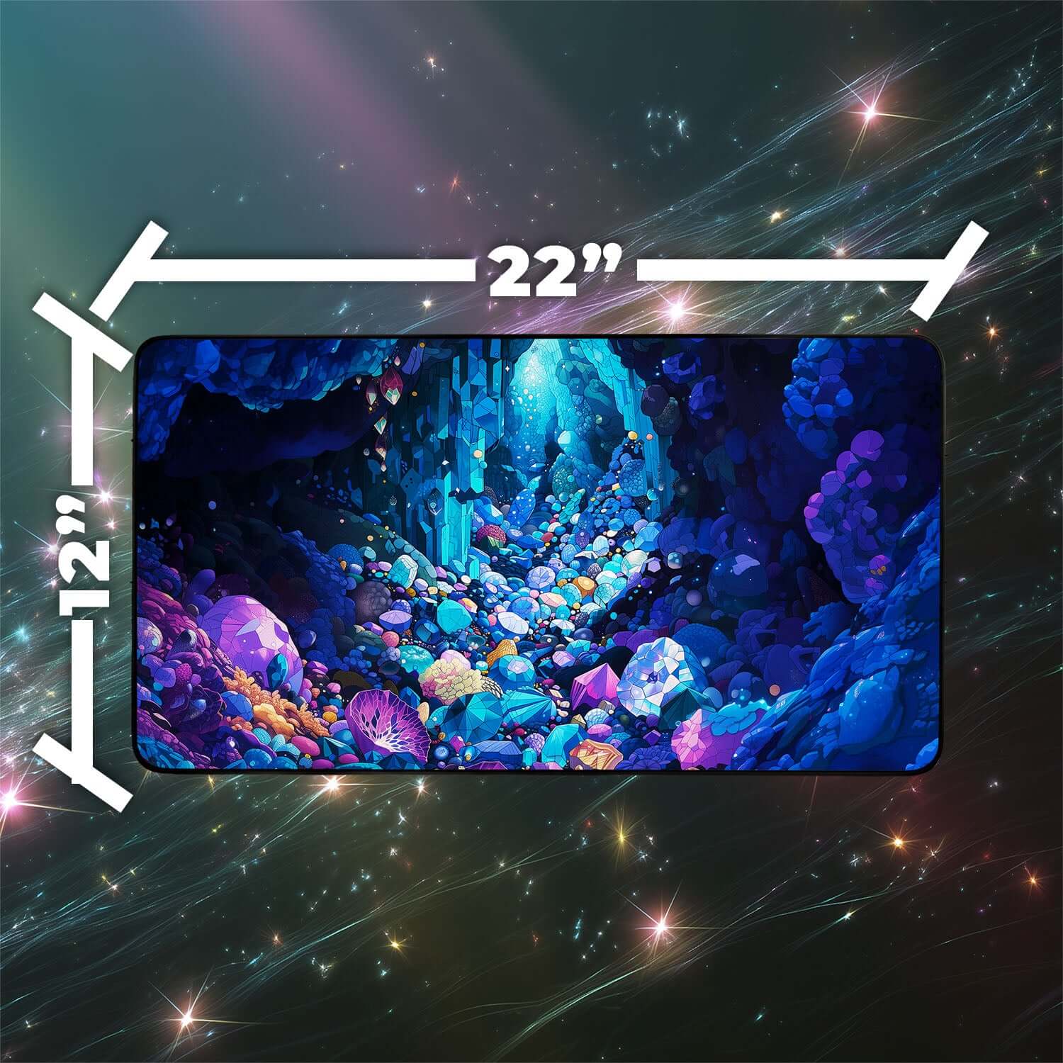 Gemstone Caverns Playmat | Magic the Gathering Playmat | Vibrant MTG Playmat with Zones Option | 24x14 | 22x12 | 32x16 Sizes