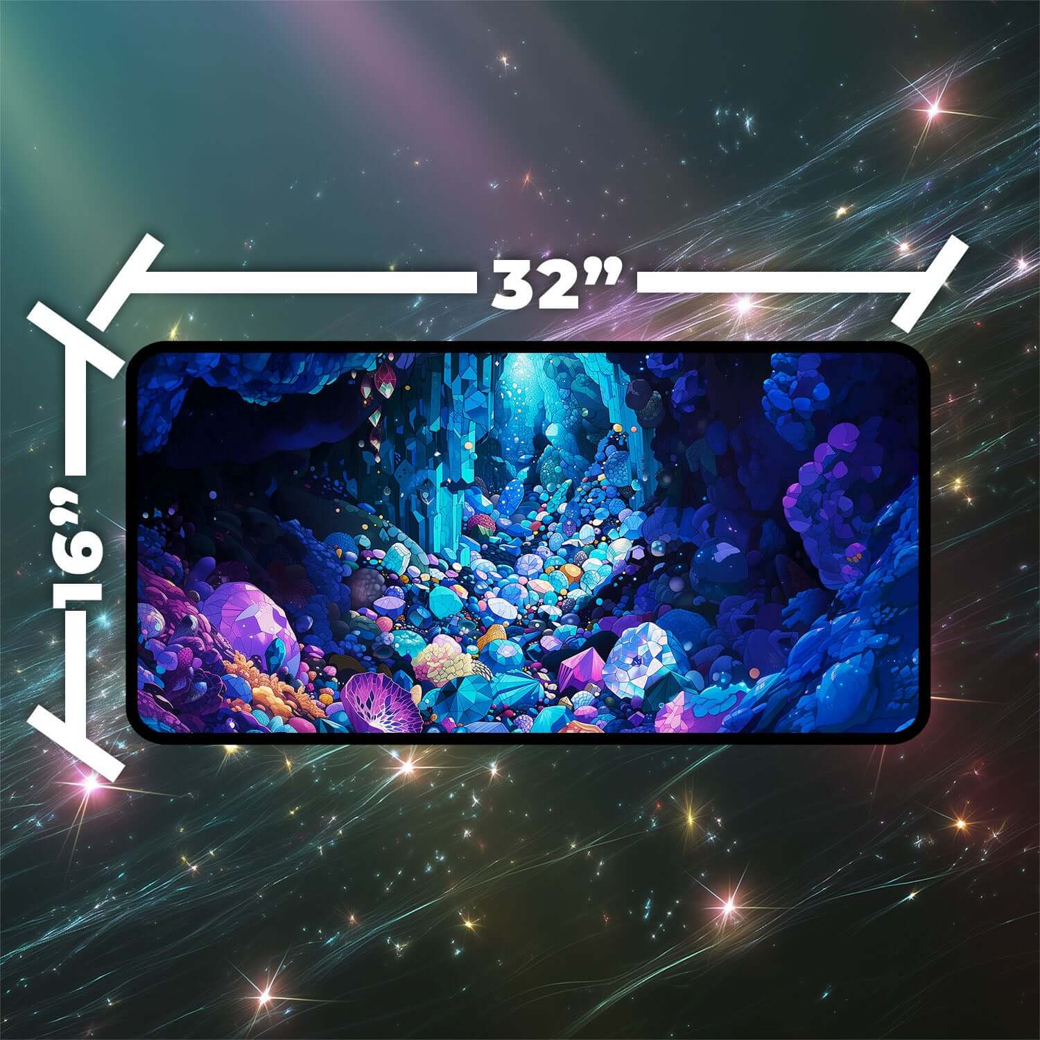 Gemstone Caverns Playmat | Magic the Gathering Playmat | Vibrant MTG Playmat with Zones Option | 24x14 | 22x12 | 32x16 Sizes