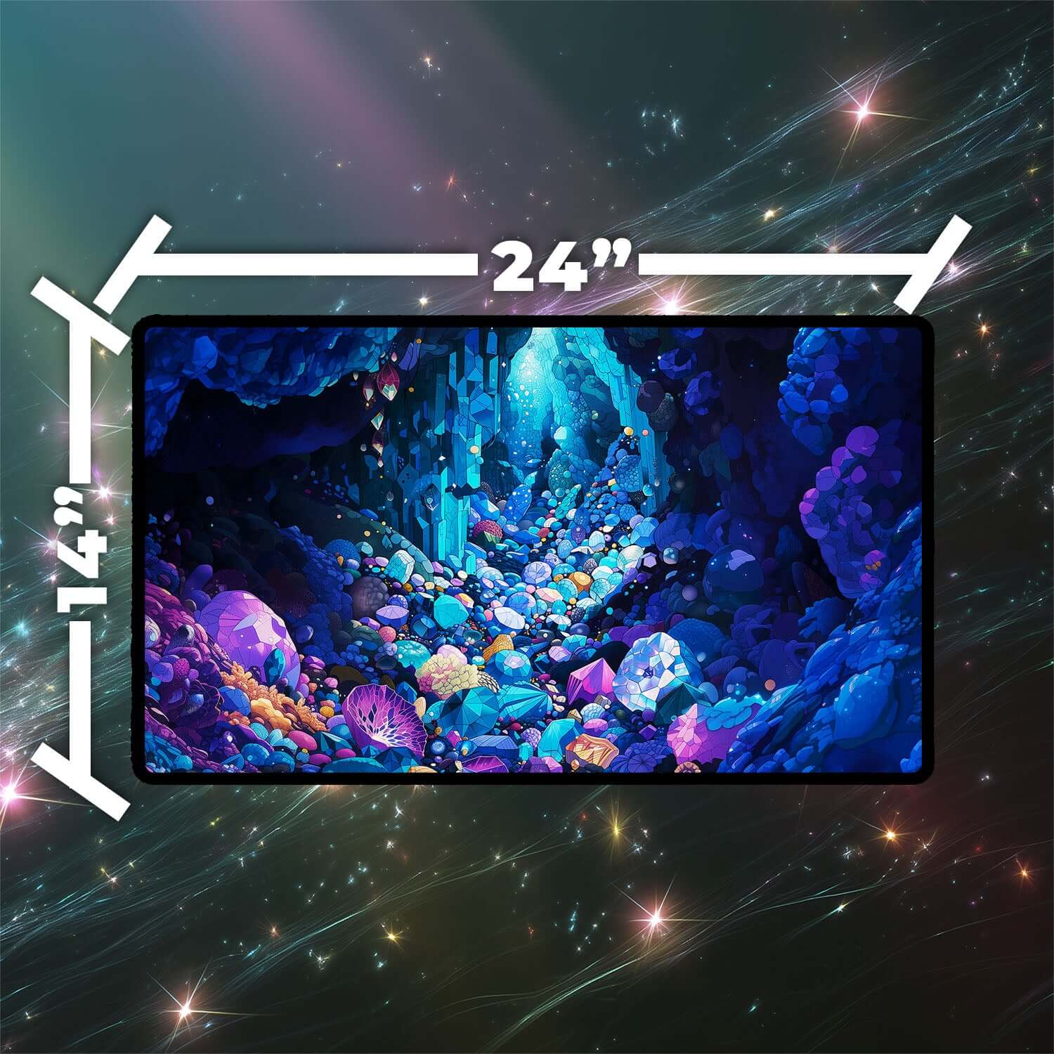 Gemstone Caverns Playmat | Magic the Gathering Playmat | Vibrant MTG Playmat with Zones Option | 24x14 | 22x12 | 32x16 Sizes
