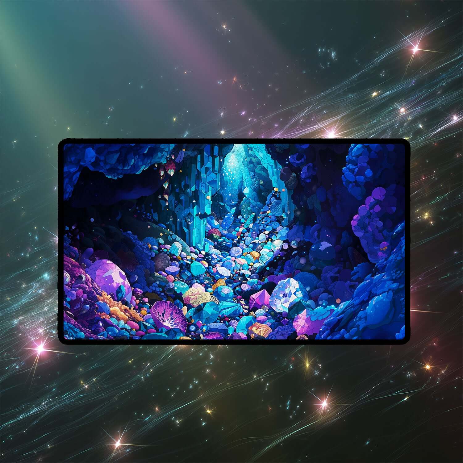 Gemstone Caverns Playmat | Magic the Gathering Playmat | Vibrant MTG Playmat with Zones Option | 24x14 | 22x12 | 32x16 Sizes