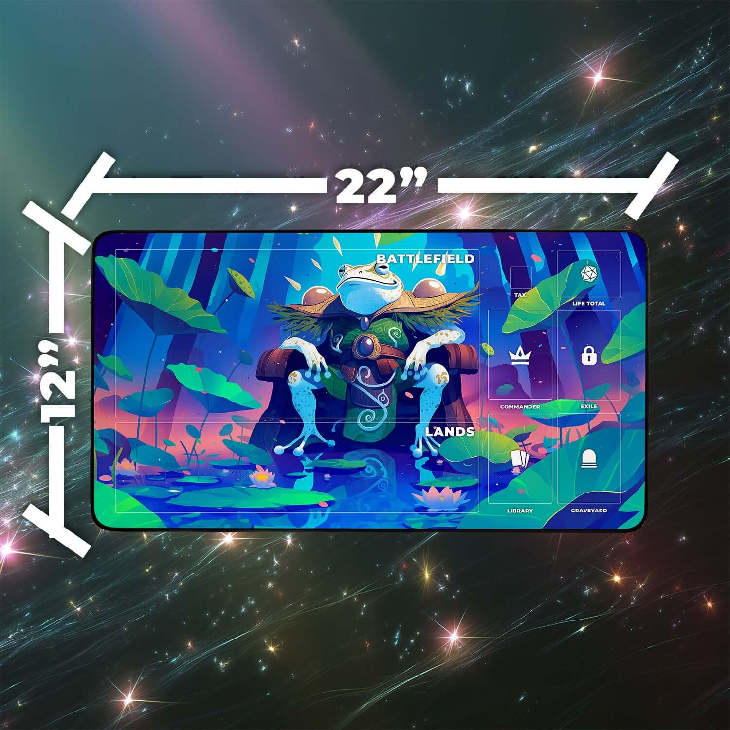 Glarb, Calamity’s Augur Playmat | Magic the Gathering Playmat | Frog King Playmat with Zones Option | 24x14 | 22x12 | 32x16 Sizes