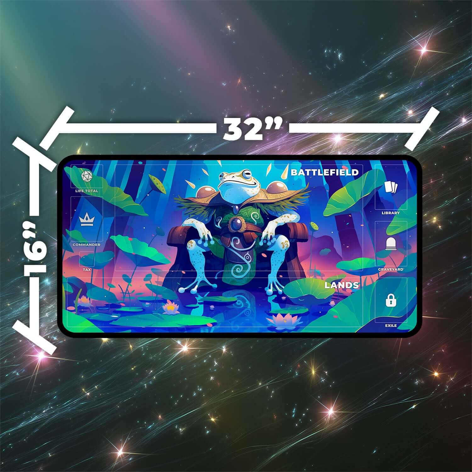 Glarb, Calamity’s Augur Playmat | Magic the Gathering Playmat | Frog King Playmat with Zones Option | 24x14 | 22x12 | 32x16 Sizes