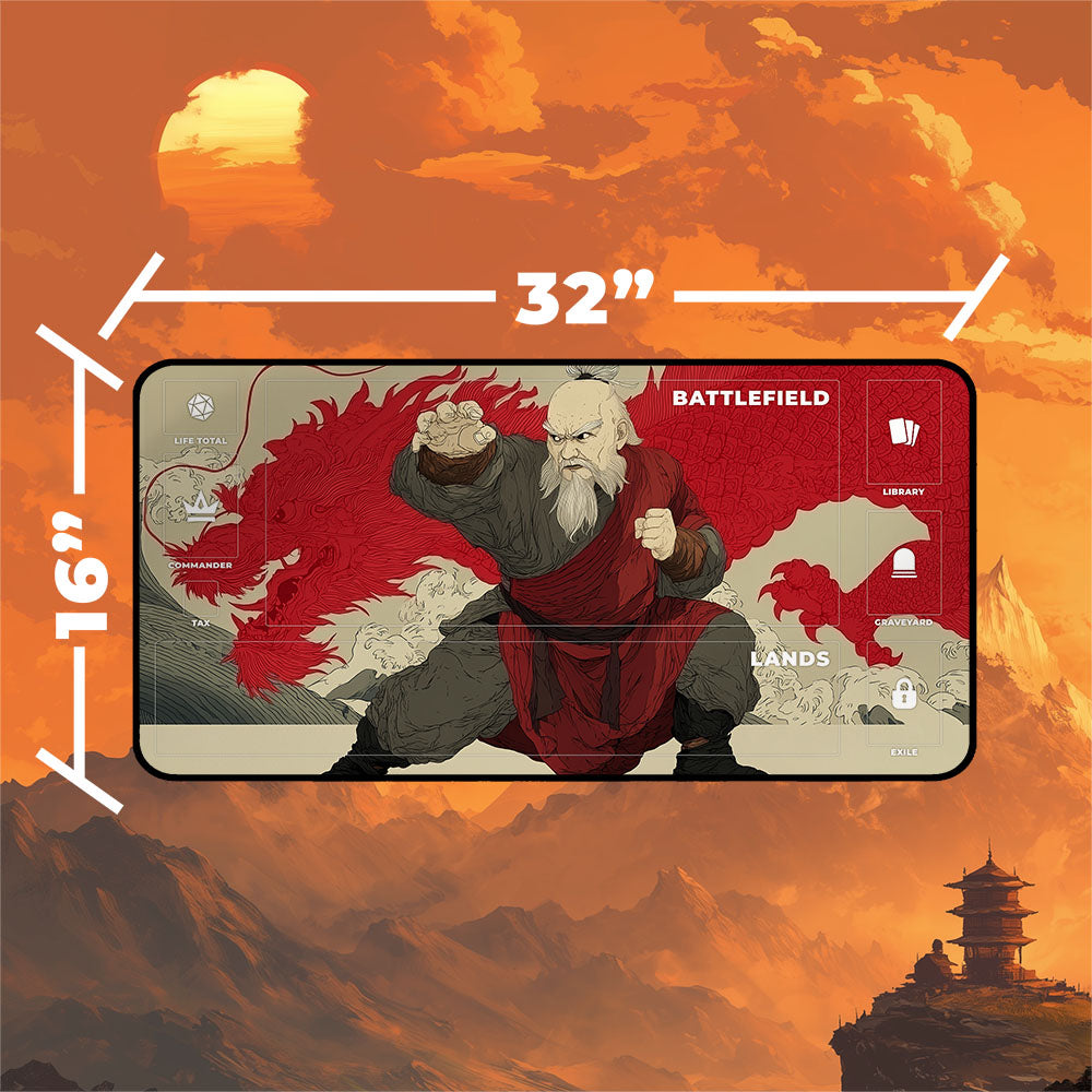Iroh Playmat | Magic the Gathering Playmat | Dragon of the West Ukiyo-e Art With MTG Zones | 24x14 | 32x16 Sizes
