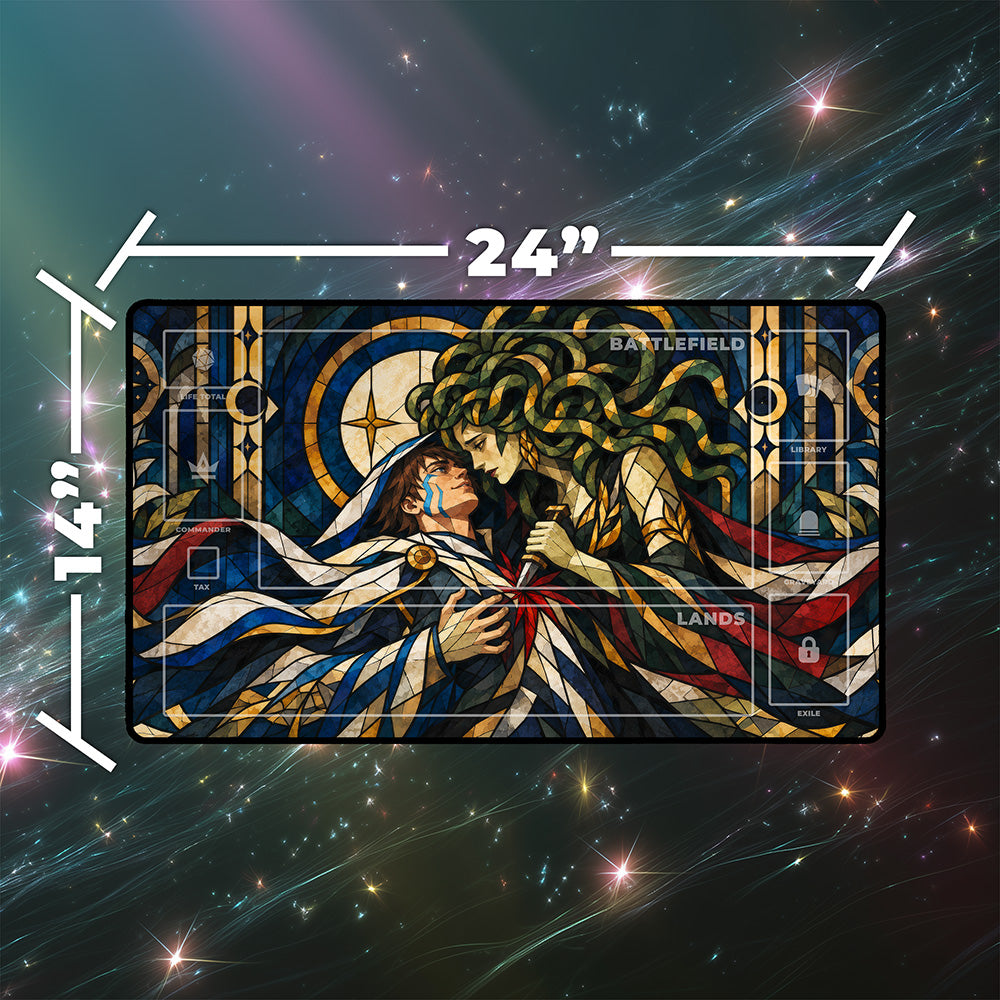 Gorgon Sorceress Cathedral Glass Mercy Fantasy Playmat 24x14 32x16