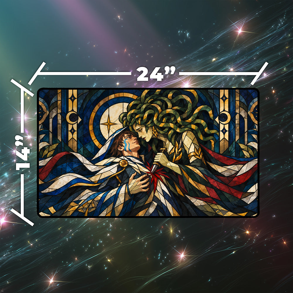 Gorgon Sorceress Cathedral Glass Mercy Fantasy Playmat 24x14 32x16