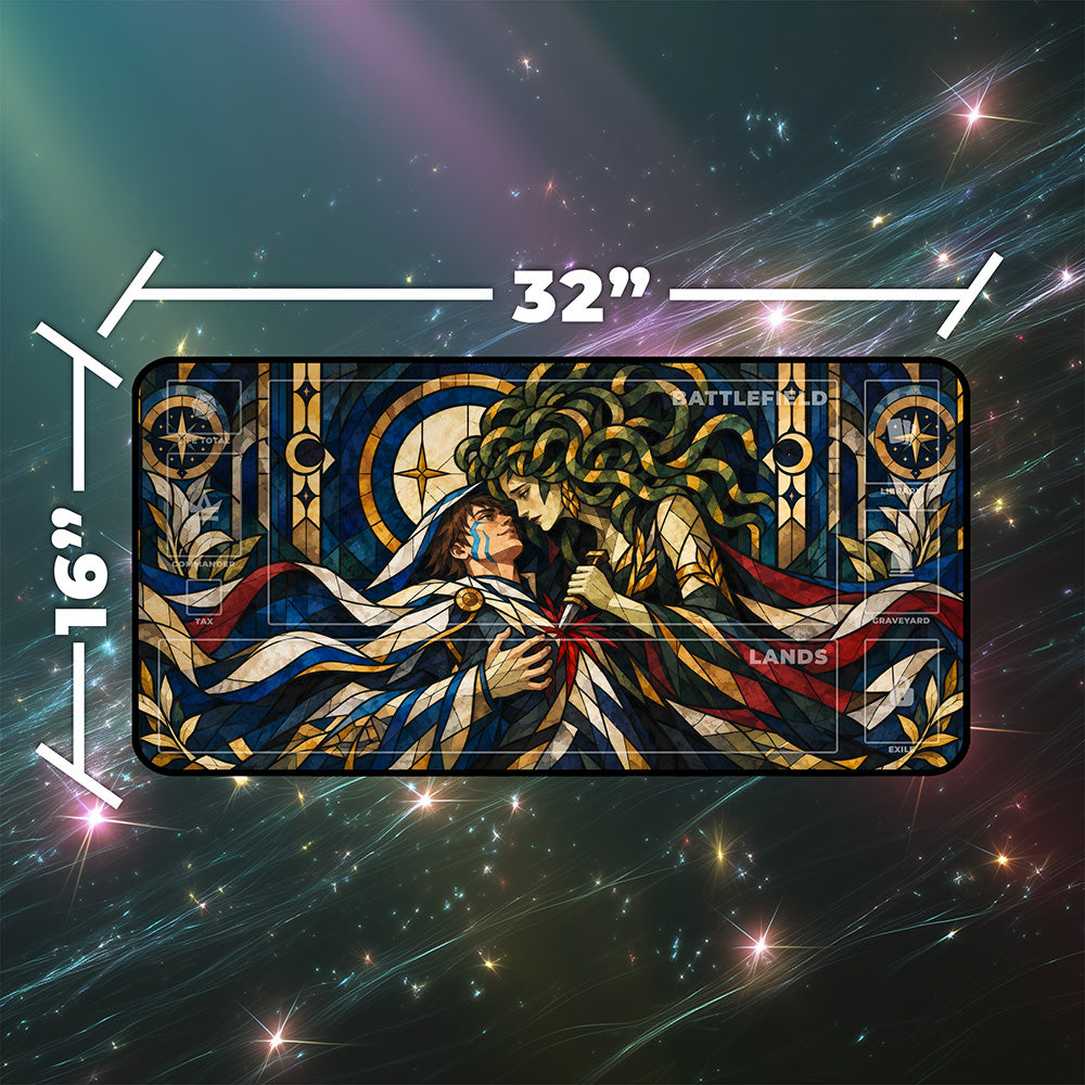 Gorgon Sorceress Cathedral Glass Mercy Fantasy Playmat 24x14 32x16