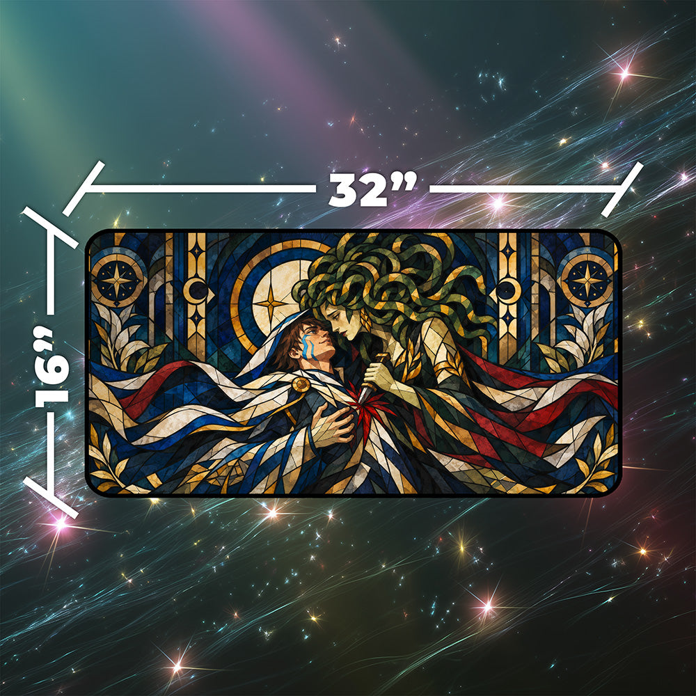 Gorgon Sorceress Cathedral Glass Mercy Fantasy Playmat 24x14 32x16