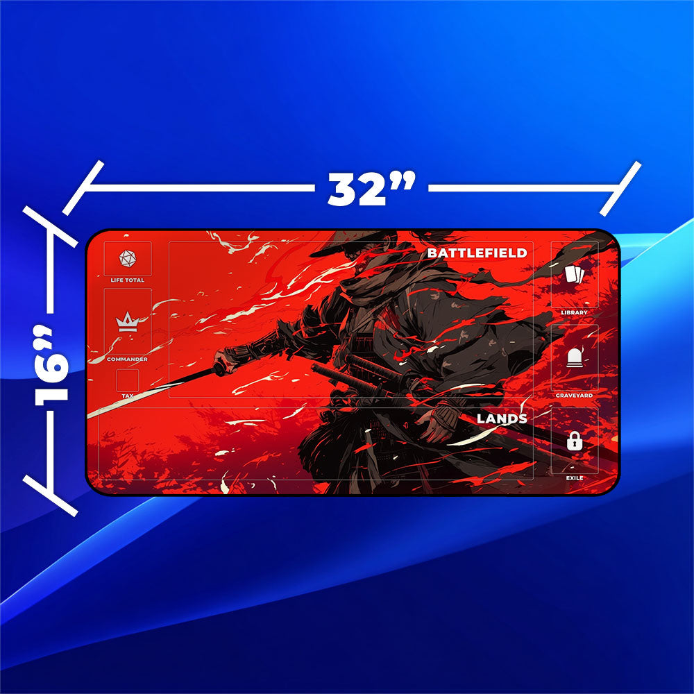 Jin Sakai Playmat | Magic the Gathering Playmat | Ghost of Tsushima Samurai With Zones Option | 24x14 | 32x16 Sizes