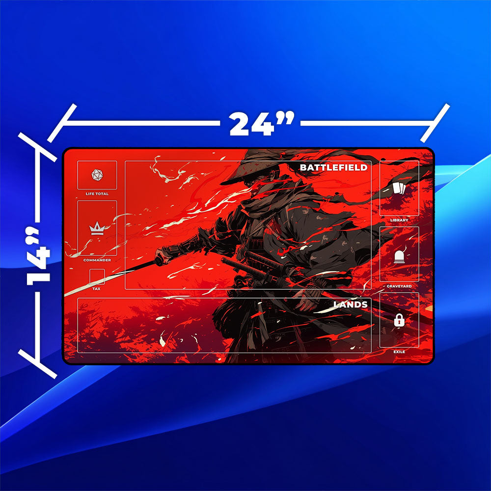 Jin Sakai Playmat | Magic the Gathering Playmat | Ghost of Tsushima Samurai With Zones Option | 24x14 | 32x16 Sizes