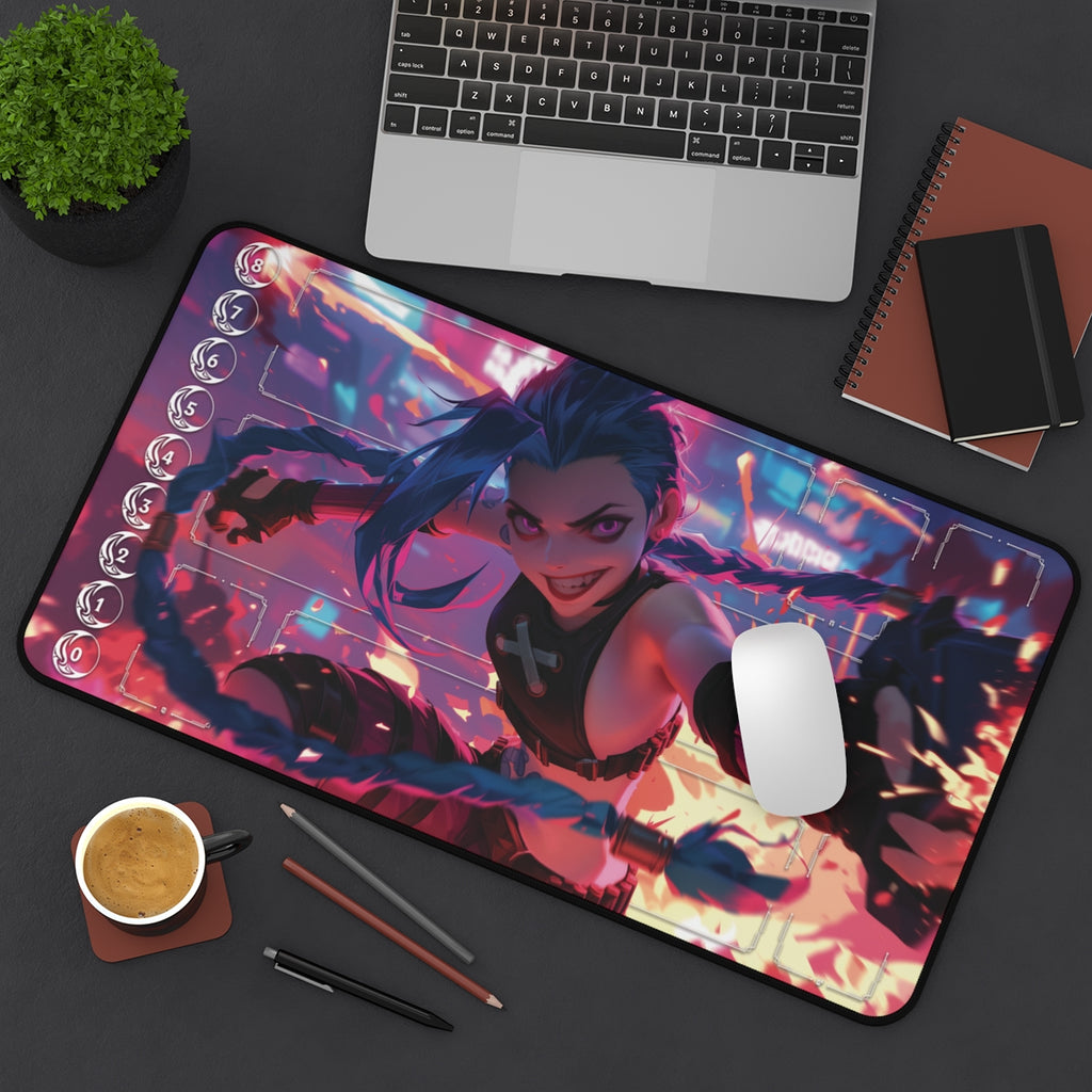 Jinx Playmat | Riftbound League of Legends Playmat | Vibrant Action Pose Gaming Mat With or Without Zones | 24x14 Size
