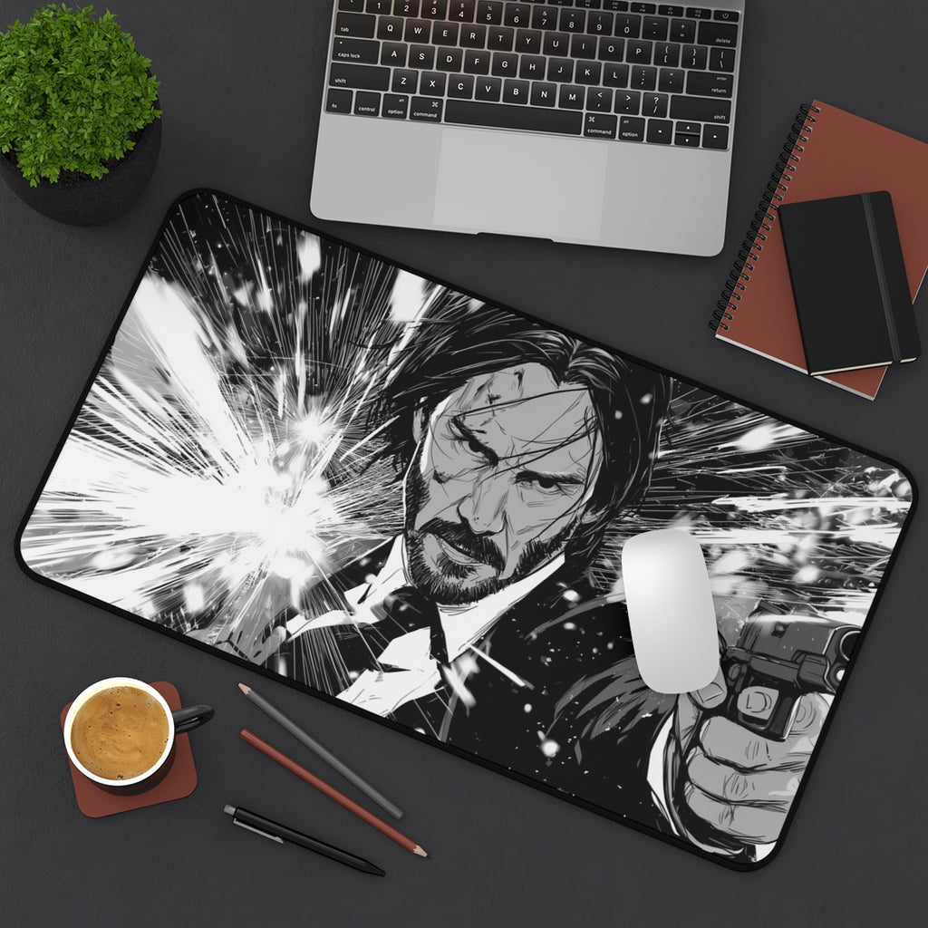 John Wick Playmat | TCG Playmat | Black & White Manga-style Design No Zones Option | 24x14 | 32x16 Sizes