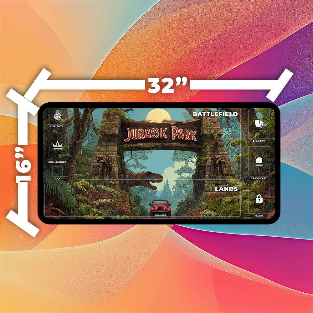 Jurassic Park Playmat | TCG Playmat | Dinosaur Theme Park Playmat Zones Option | 24x14 | 32x16