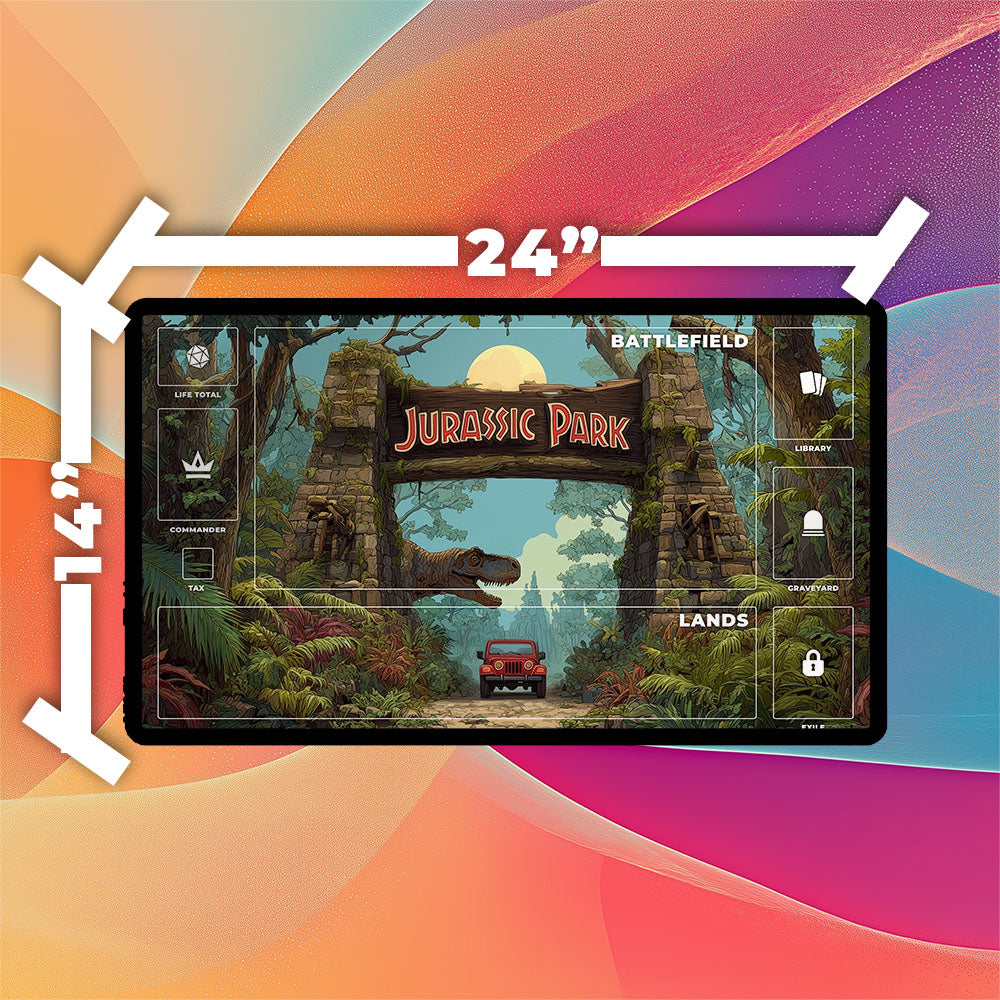 Jurassic Park Playmat | TCG Playmat | Dinosaur Theme Park Playmat Zones Option | 24x14 | 32x16