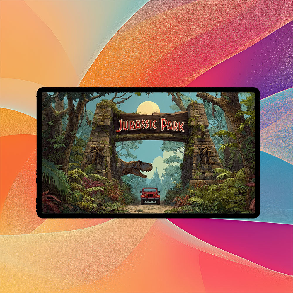Jurassic Park Playmat | TCG Playmat | Dinosaur Theme Park Playmat Zones Option | 24x14 | 32x16