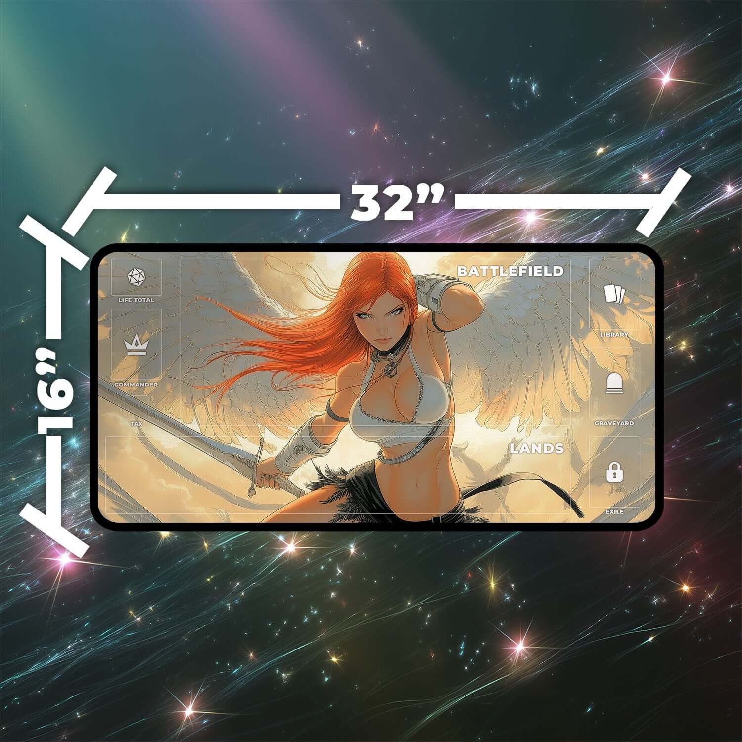 Kaalia of the Vast Playmat | Magic the Gathering Playmat | Redhead Angel Playmat with Zones Option | 24x14 | 22x12 | 32x16 Sizes
