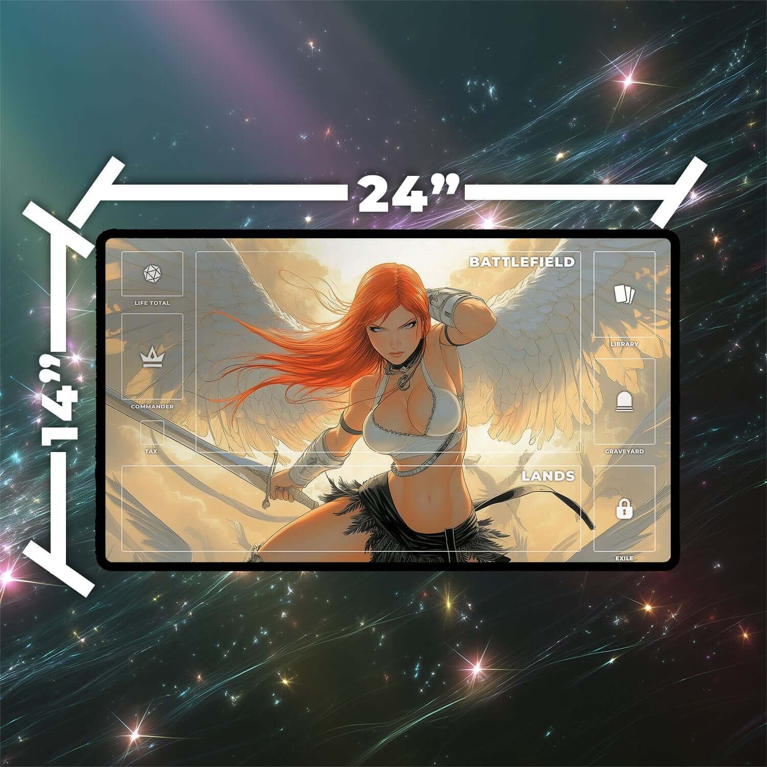 Kaalia of the Vast Playmat | Magic the Gathering Playmat | Redhead Angel Playmat with Zones Option | 24x14 | 22x12 | 32x16 Sizes