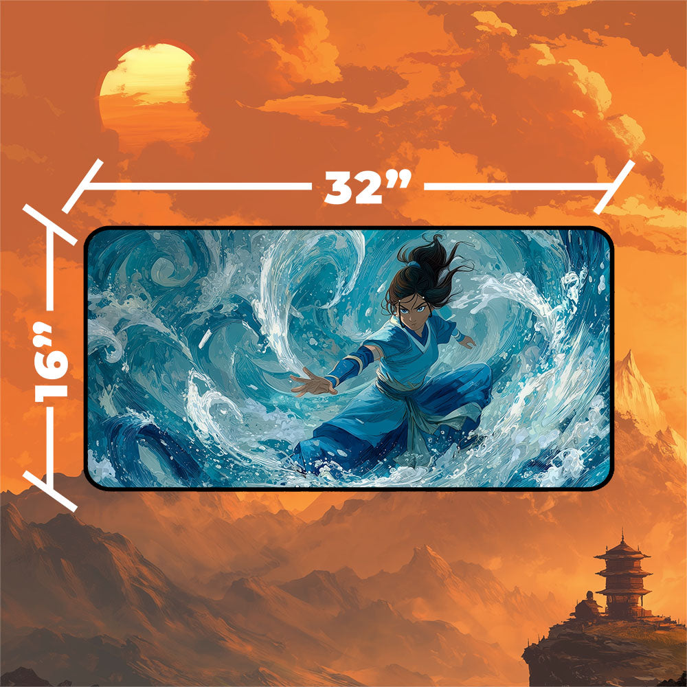 Katara Playmat | Magic the Gathering Playmat | Waterbending Wave Action Art With MTG Zones Option | 24x14 | 32x16 Sizes