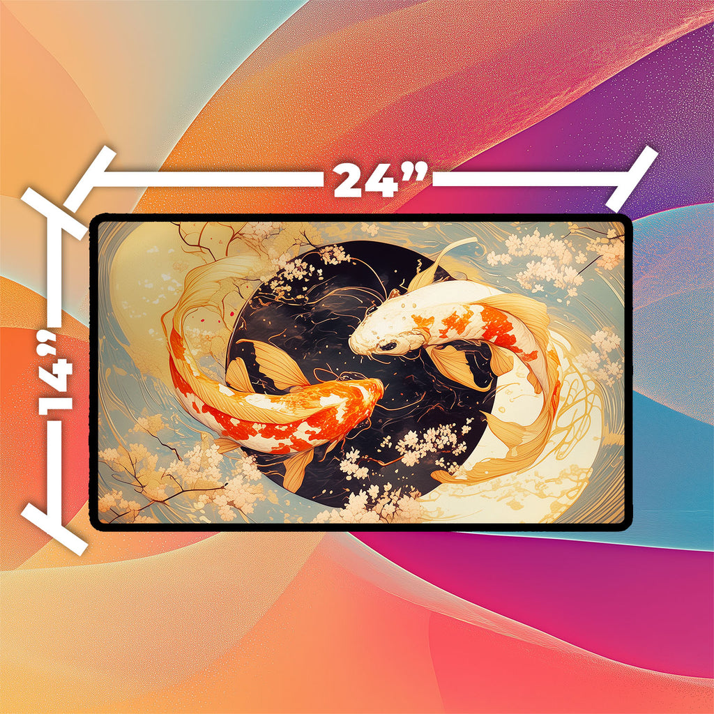 Koi Yin-Yang Playmat | TCG Playmat | Japanese Cherry Blossoms with Zones Option | 24x14 | 22x12 | 32x16 Sizes