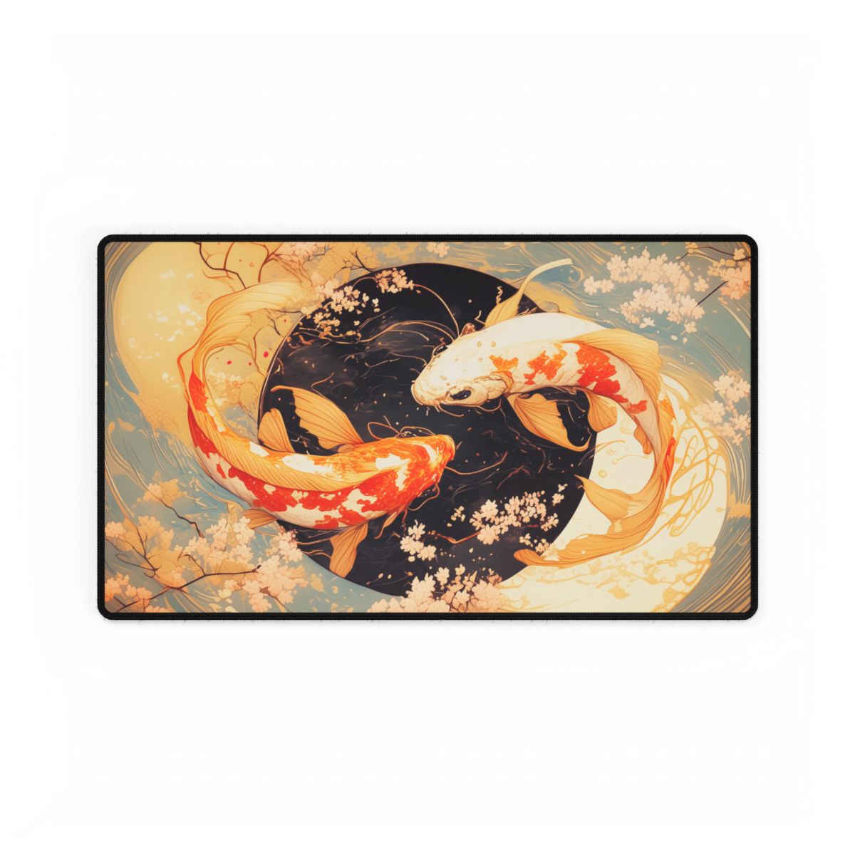 Koi Yin-Yang Playmat | TCG Playmat | Japanese Cherry Blossoms with Zones Option | 24x14 | 22x12 | 32x16 Sizes