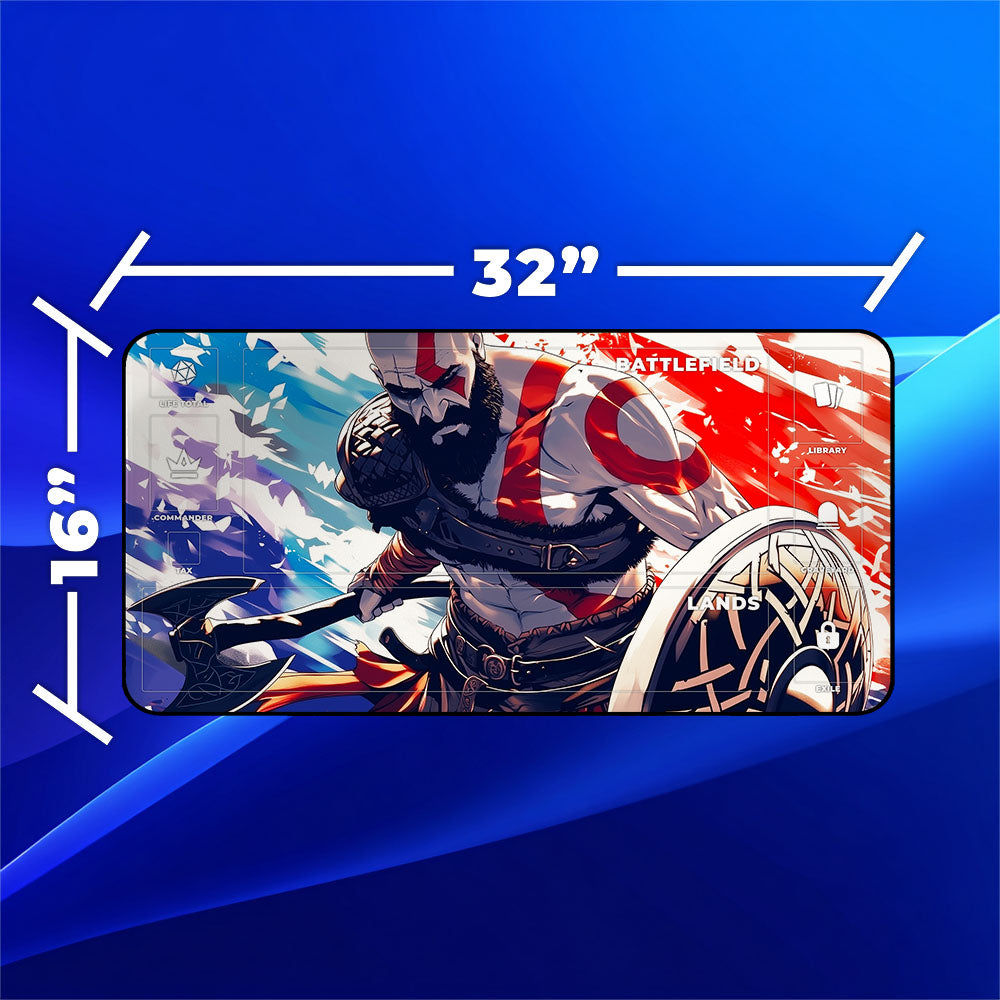 Kratos Playmat | Magic the Gathering Playmat | God of War With Zones Option | 24x14 | 32x16 Sizes