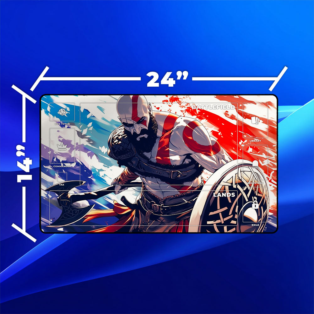 Kratos Playmat | Magic the Gathering Playmat | God of War With Zones Option | 24x14 | 32x16 Sizes