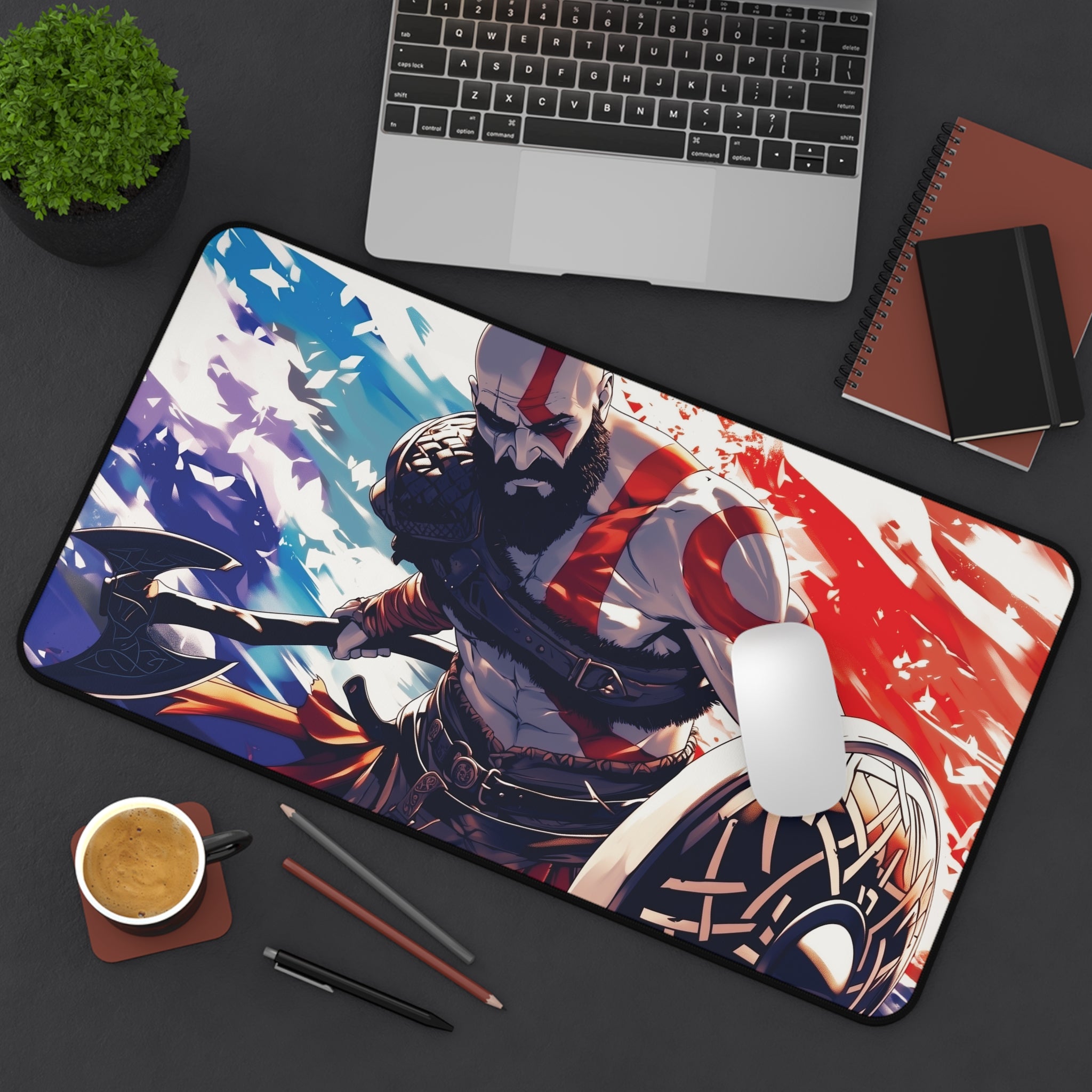 Kratos Playmat | Magic the Gathering Playmat | God of War With Zones Option | 24x14 | 32x16 Sizes