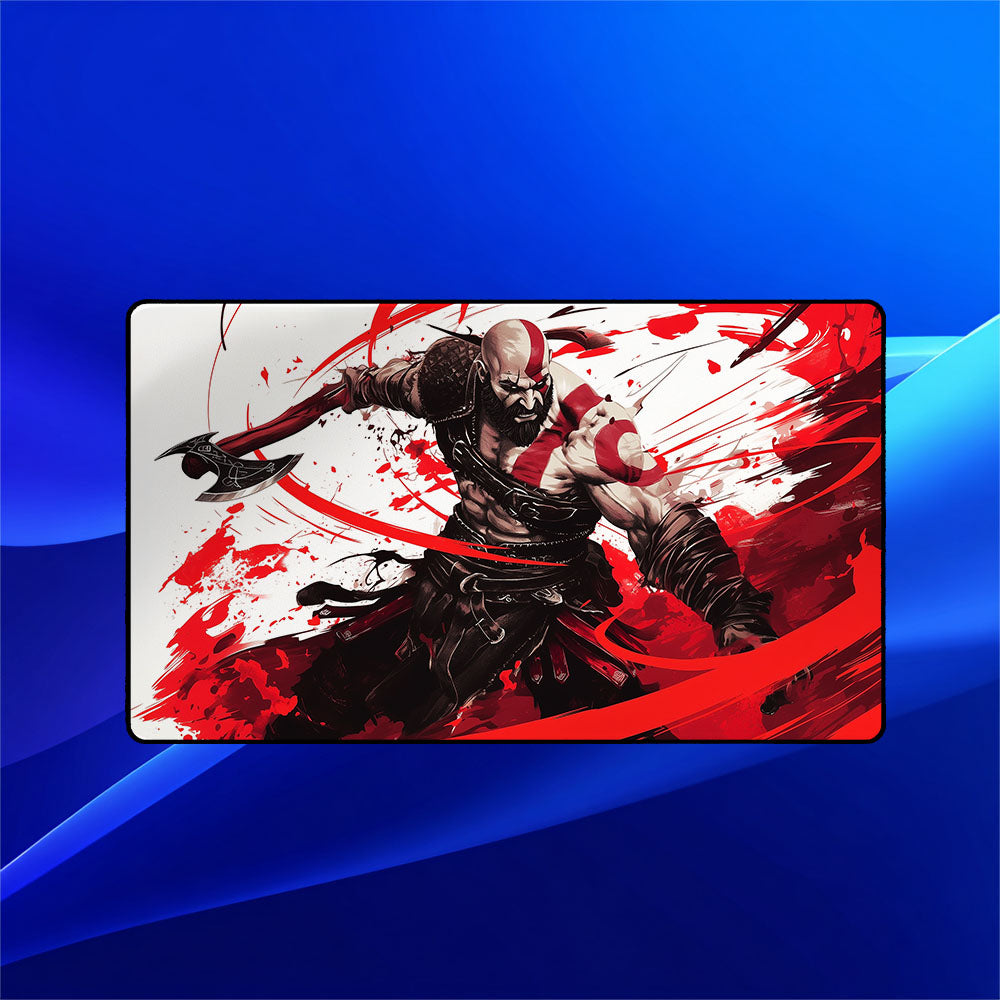 Kratos Playmat | Magic the Gathering Playmat | Axe Strike Blood Swirl Art With MTG Zones Option | 24x14 | 32x16 Sizes