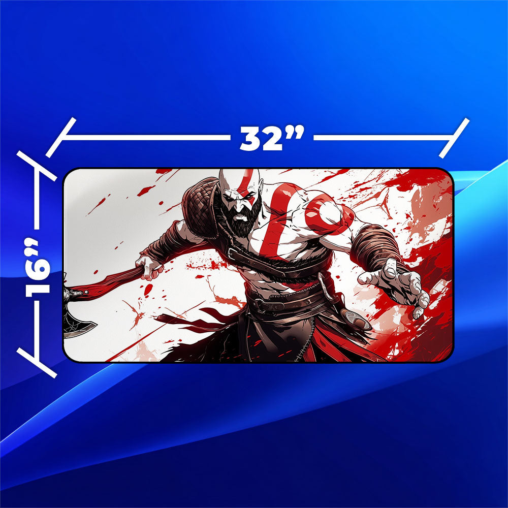 Kratos Playmat | Magic the Gathering Playmat | Blood Rage Warrior Stance With MTG Zones Option | 24x14 | 32x16 Sizes