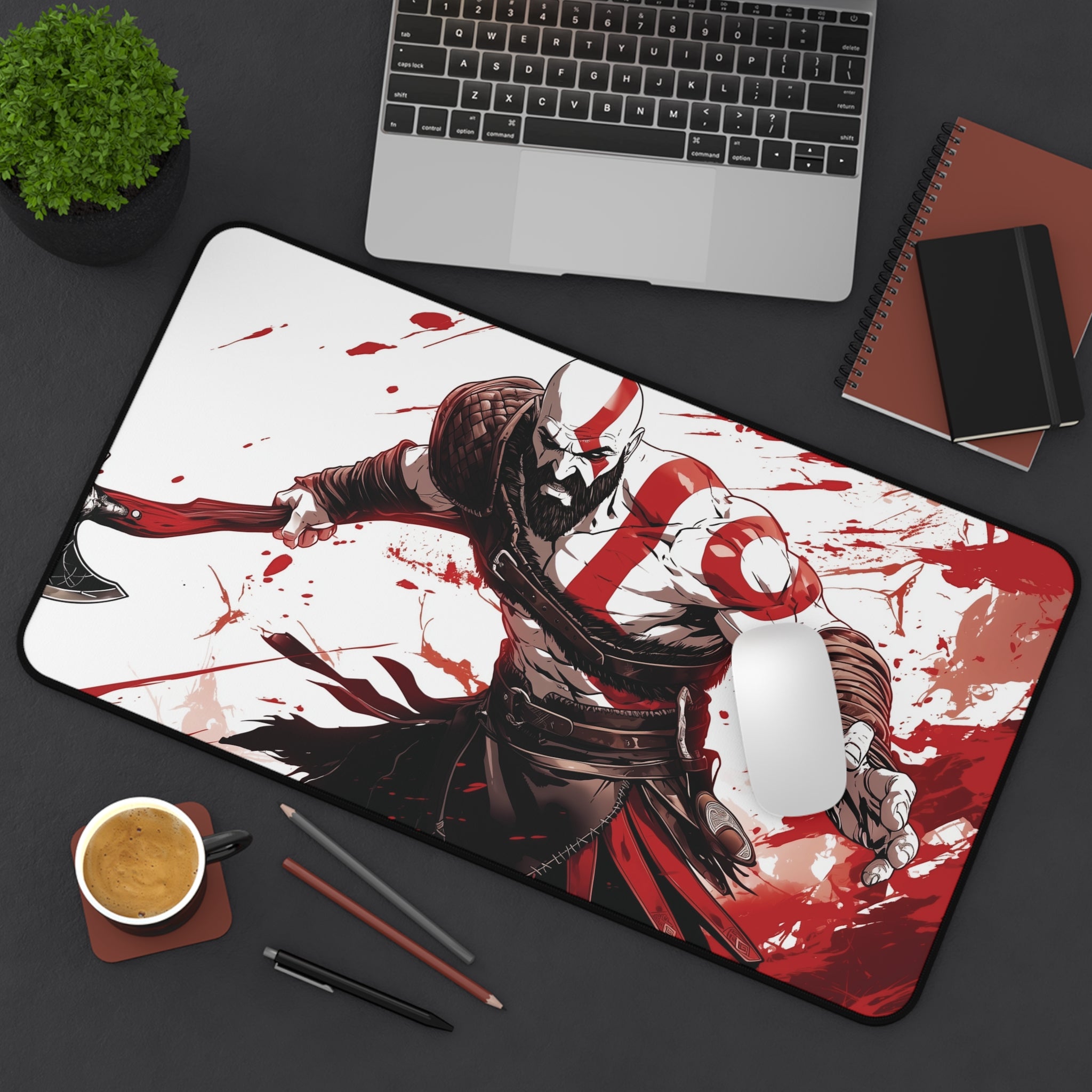 Kratos Playmat | Magic the Gathering Playmat | Blood Rage Warrior Stance With MTG Zones Option | 24x14 | 32x16 Sizes