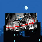 Leonardo TMNT playmat with dramatic shadow work and graphic novel aesthetic