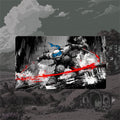 Leonardo TMNT borderless playmat featuring bold black noir art of Leonardo in action with splashes of red.