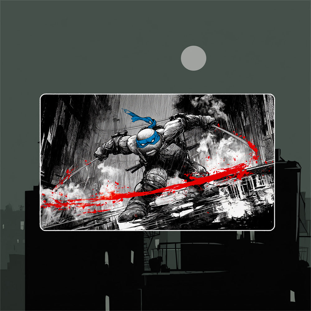 Blue Mask Turtle Leader Playmat (Borderless) | Black Noir Ink Mat
