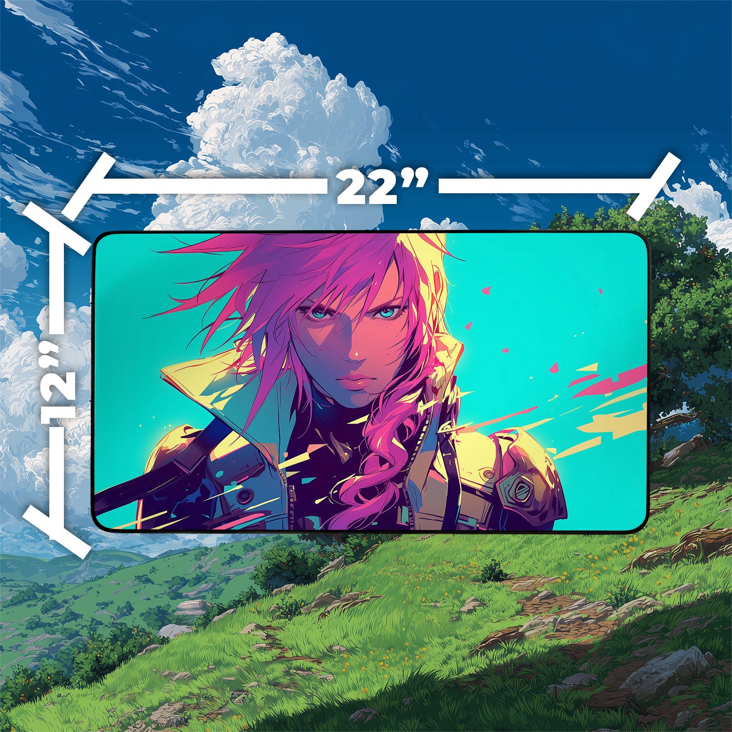 Lightning, Army of One Playmat | Final Fantasy Playmat | Iconic Fantasy Warrior Playmat with Zones Option | 24x14 | 22x12 | 32x16 Sizes